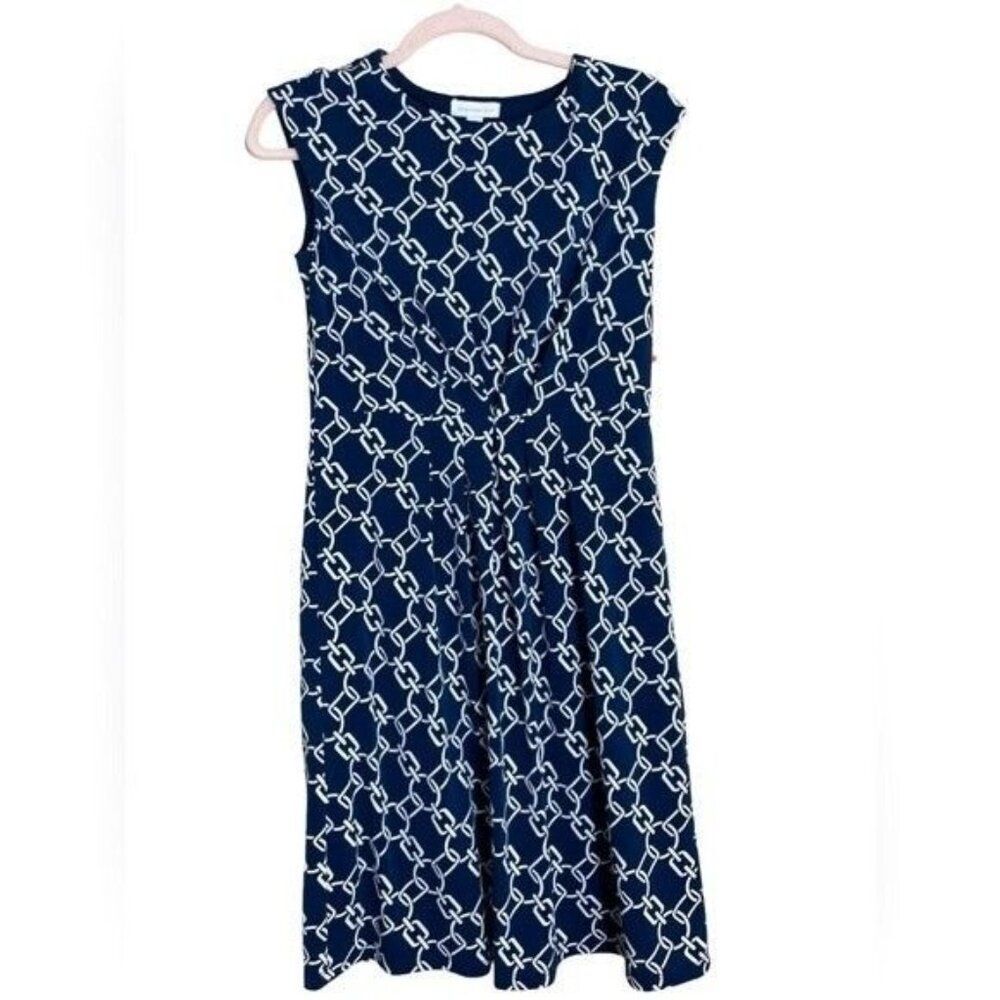 Charter Club XS Dress Stretch Navy White Chain Sleeveless Print Lined NEW